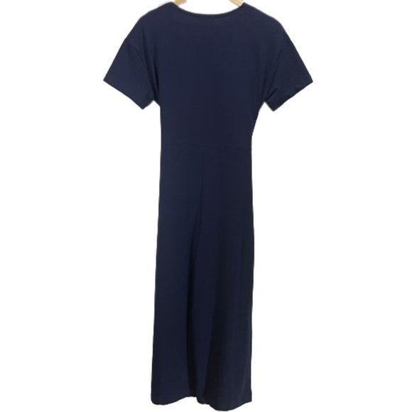 Roolee Wide Leg V-Neck Short Sleeve Neptune Navy Jumpsuit Adjustable Waist Belt - Picture 9 of 12